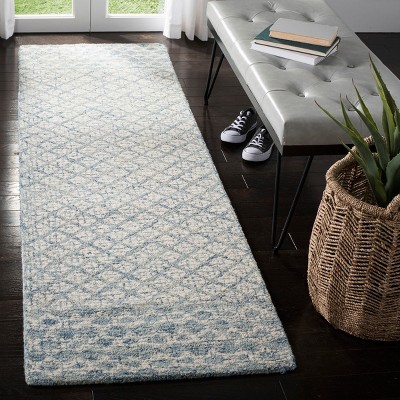 Blue Handmade Wool Tufted Abstract Runner Rug