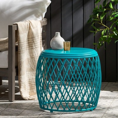 PAGED Iron Outdoor Side Table,Modern Patio End Tables for Backyard,Pool, Indoor Companion,Durable and Rustproof,Cylinder,Teal