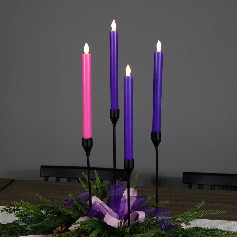 Northlight Set of 4 Purple and Pink Flickering LED Christmas Advent Wax Taper Candles 9.5", 3 of 7