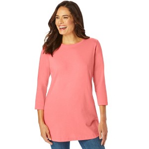 Woman Within Plus Size Perfect Three-Quarter Sleeve Crewneck Tee - 1 of 4