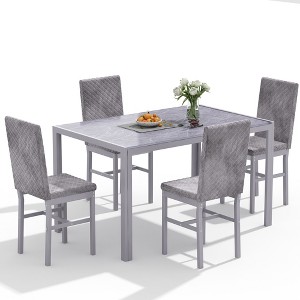 Hooseng Modern Luxurious Style 5/7 Piece Dining Room Table Set, Tempered Glass Top Dining Table Set for 4/6, Metal Frame And Upholstered Dining Chairs - 1 of 4