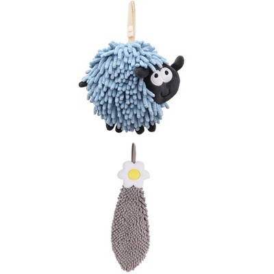REGALWOVEN Flower and Sheep Shape Absorbent Fast Drying Chenille Hand Towels with Hanging Loop 6" x 15"/7" x 7" 2 Packs