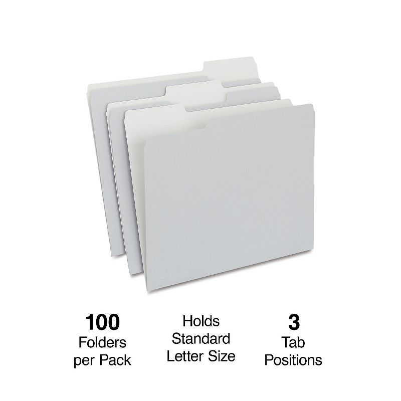 MyOfficeInnovations Colored Top-Tab File Folders 3 Tab Gray Letter Size 100/Pack 433664, 2 of 5