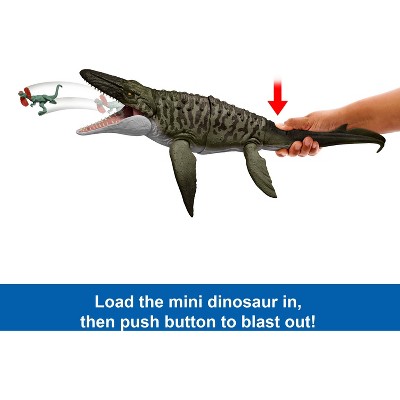 Детские фигурки Jurassic World Rebirth Bite N Blast Mosasaurus Action Figure and Mini Dilophosaurus, Dinosaur Toy — фото 4