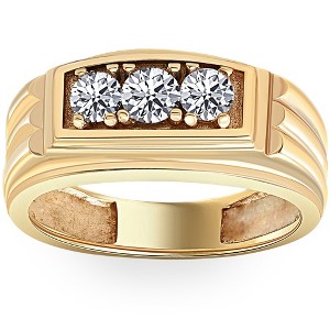 Pompeii3 Mens Gold 3/4ct Three Stone Diamond Anniversary Ring 14K Yellow Gold - 1 of 4