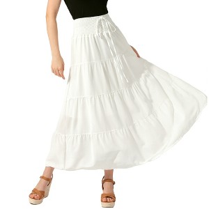 Allegra K Women's Boho Summer Smocked Elastic Waist Tiered A-Line Beach Maxi Skirt - 1 of 4