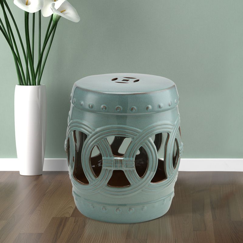 Outsunny 14" x 17" Ceramic Side Table Garden Stool with Knotted Ring Design & Glazed Strong Materials, 2 of 9