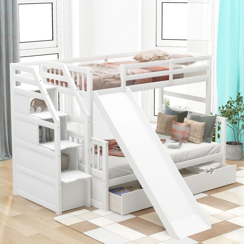 Twin over Full Bunk Bed with Drawers,Storage Staircase and Slide-ModernLuxe, 2 of 11