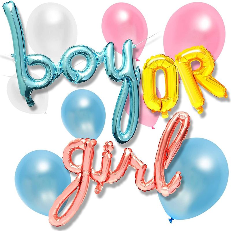 "Boy or Girl" Gender Reveal Foil Party with 15Pcs Balloons for Party Baby Shower, 1 of 7