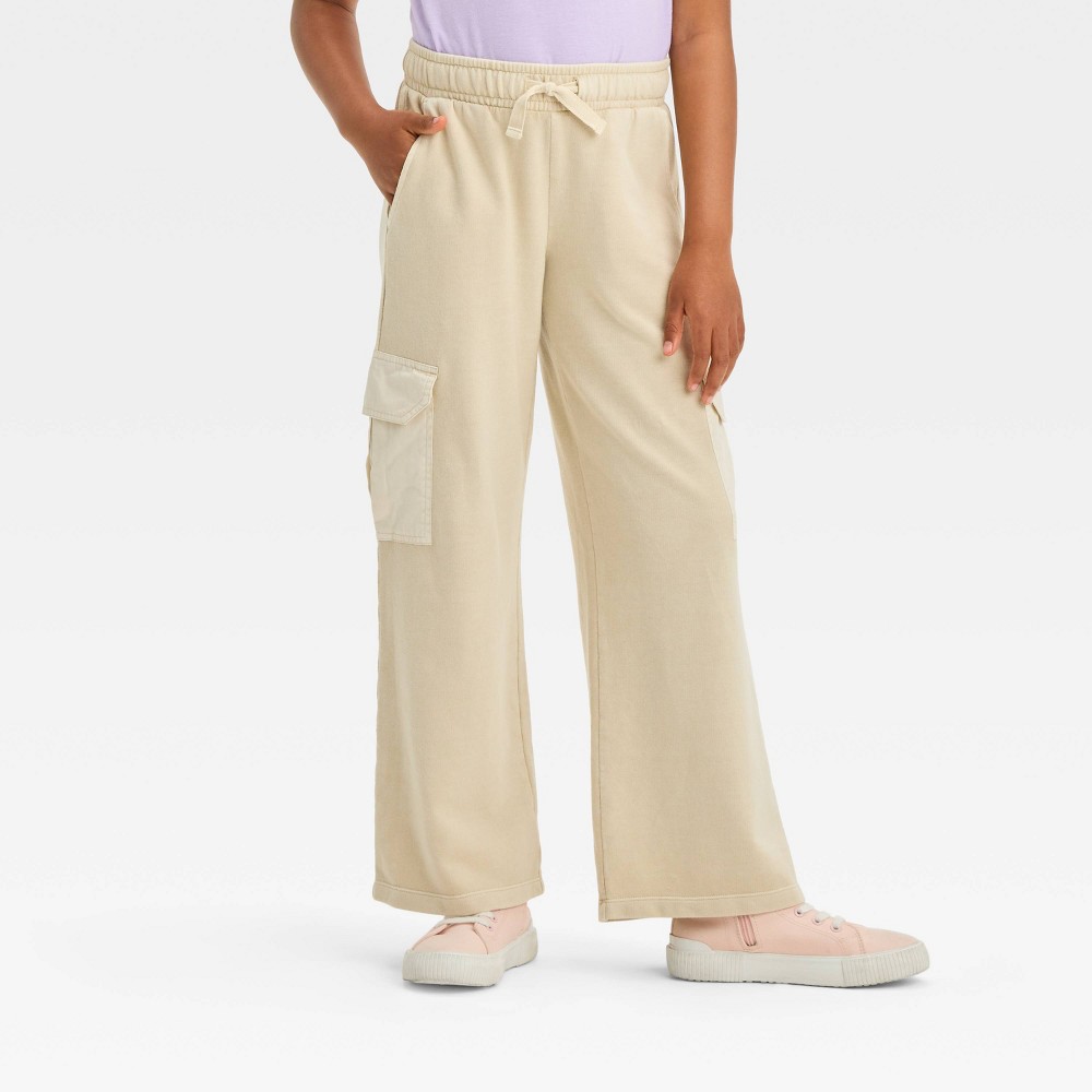 Girl French Terry Wide Leg Cargo Pant - Cat & Jack Beige XXL