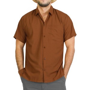HAPPY BAY Men's Short Sleeve Button Down Casual Collar Camp Summer Shirts Business Shirts for Men Vacation Solid Shirts with Pocket - 1 of 4