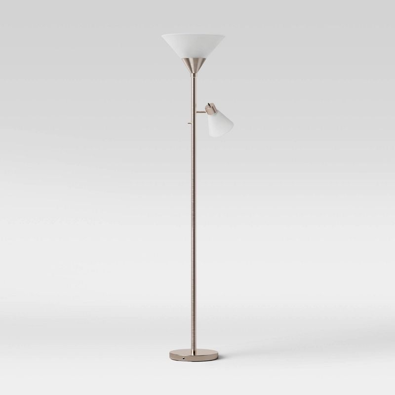 Mother Daughter Torchiere Floor Lamp with Glass Shade - Threshold™, 1 of 8