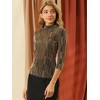 INSPIRE CHIC Women's Party Glitter 3/4 Sleeve Stand Up Neck Shiny Striped Metallic Blouse - 4 of 4