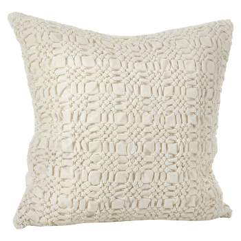Brisbane Smocked Design Throw Pillow Natural - Saro Lifestyle