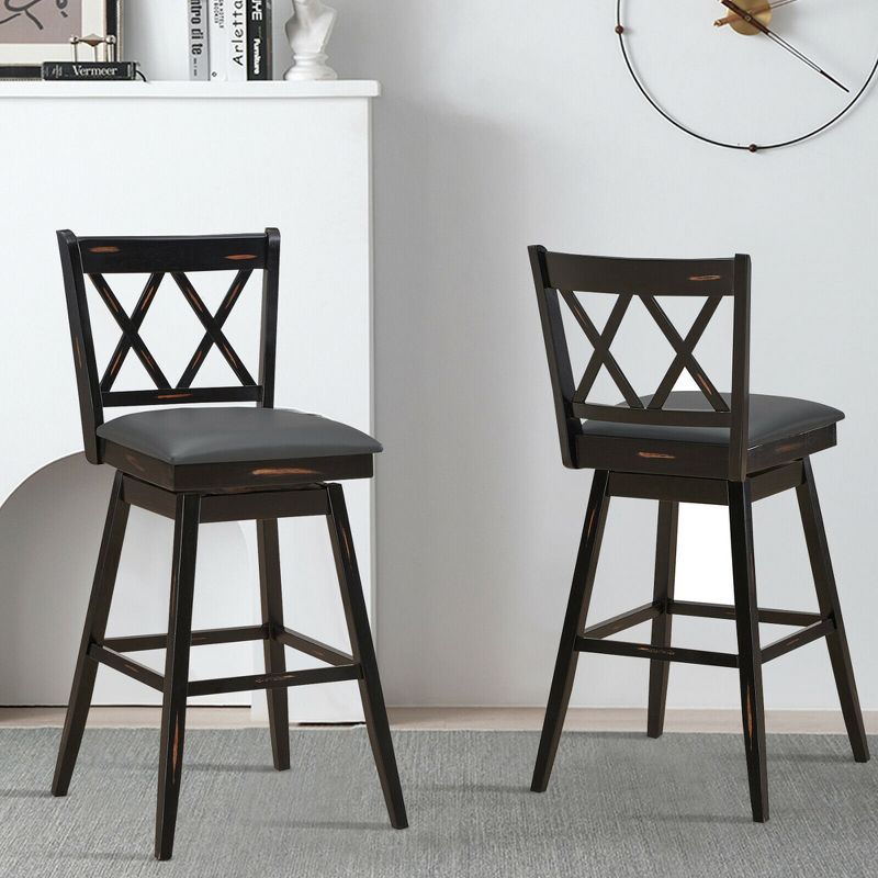 Costway Set of 2/4 Barstools Swivel Bar Height Chairs with Rubber Wood Legs Black/White, 2 of 11
