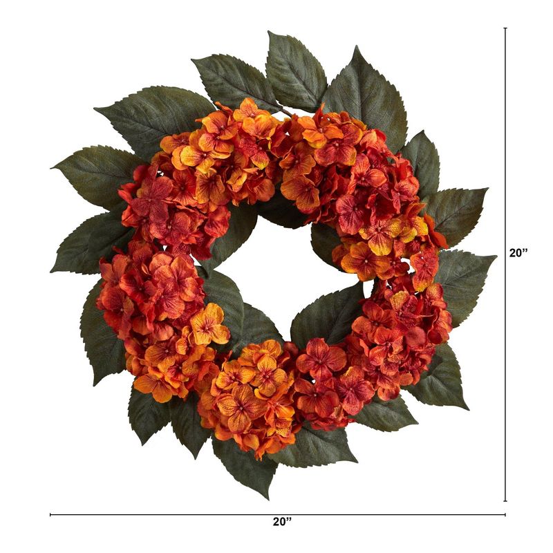 Nearly Natural 20” Autumn Hydrangea Artificial Wreath, 2 of 3