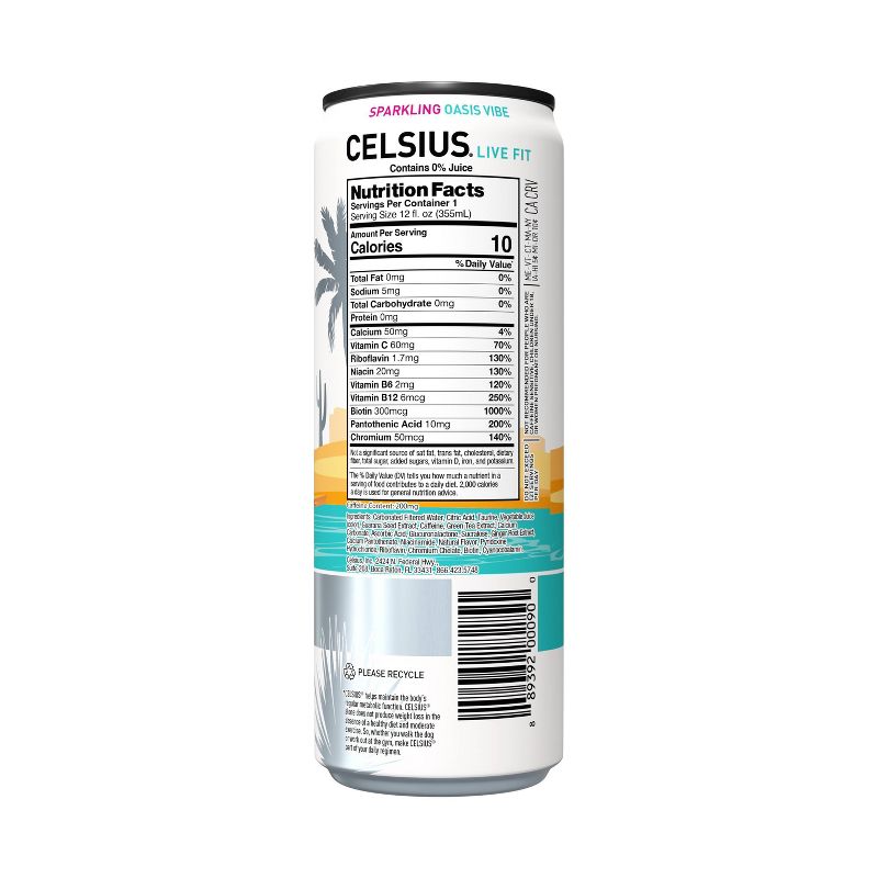 Celsius Sparkling Oasis Vibe Energy Drink - 12 fl oz Can, 4 of 6