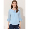 Allegra K Women's Bow Tie Neck Sheer 3/4 Sleeve Chiffon Tops - 2 of 4