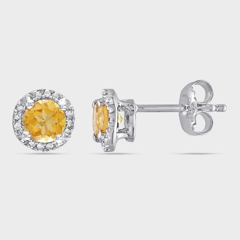 Citrine and Diamond Stud Earrings in Sterling Silver - Yellow, 3 of 5