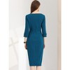 INSPIRE CHIC Women's Elegant Boat Neck 3/4 Sleeves Work Midi Split Sheath Dress - 4 of 4