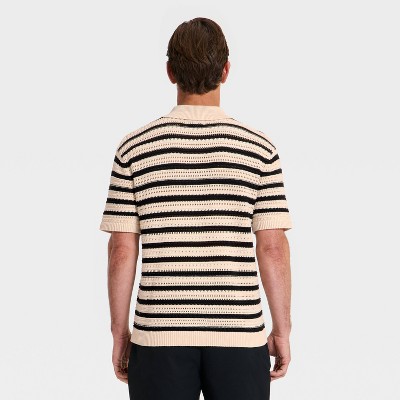 Mens Short Sleeve Full-Button Polo Sweater - Goodfellow - Co Black Striped 3690₽