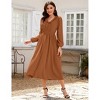 Coolmee Women's Casual Midi Dress Ruffle V Neck Lantern Long Sleeve Smocked Waist A Line Flowy Dress - 2 of 4