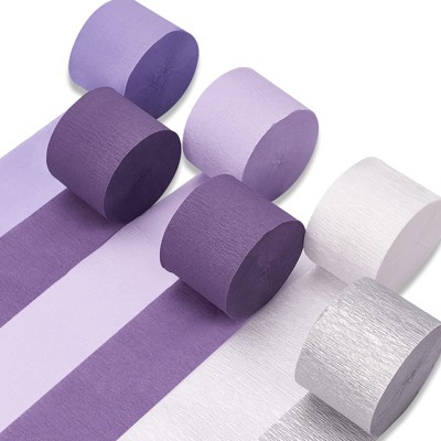 PartyWoo Crepe Paper Streamers Metallic Silver Light Purple Lilac Lavender White 6 Rolls 492 ft 1.8 Inch x 82 Ft Roll