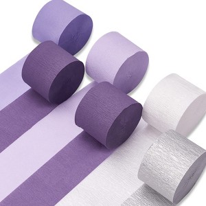 PartyWoo Crepe Paper Streamers Metallic Silver Light Purple Lilac Lavender White 6 Rolls 492 ft 1.8 Inch x 82 Ft Roll - 1 of 4
