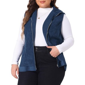 Agnes Orinda Women's Plus Size Corduroy Zipper Side Pocket Casual Sleeveless Fleece Vests - 1 of 4