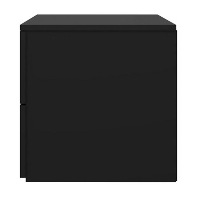 Matte Black Wood 2-Drawer Nightstand with Silver Pulls