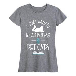 Women's - Instant Message - Read Books Pet Cats Short Sleeve Graphic T-Shirt - 1 of 4