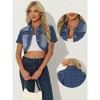 Allegra K Women's Turndown Collar Short Sleeves Crop Casual Jean Jacket - 2 of 4