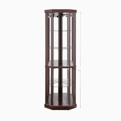 YOOCOZZ Corner Lighted Curio Cabinet Glass Display Case with Light for Living Room Antique Collection Wine Bar Glass Storage