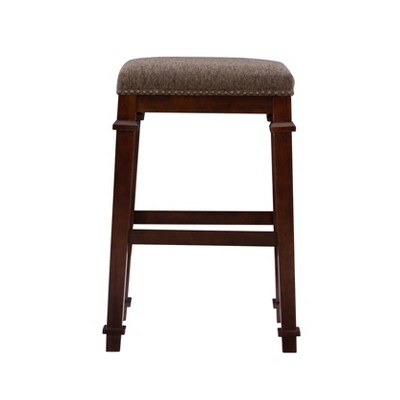 Kennedy 30" Walnut and Brown Backless Wood Barstool