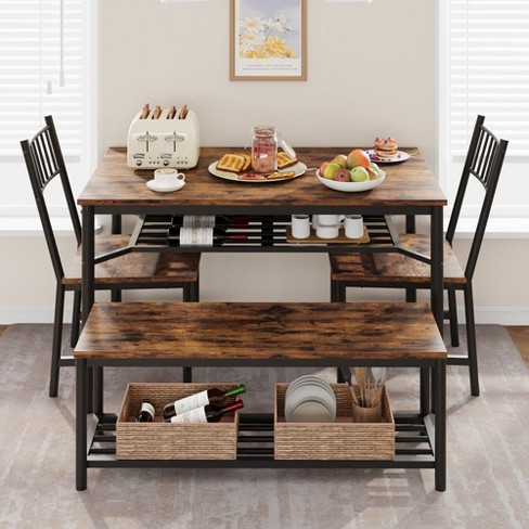 Dining Table Set For 4 Kitchen Table With 2 Chairs And Bench 4 person Rectangular Dining Room Table With Wine Rack For Small Space Apartment Home Target