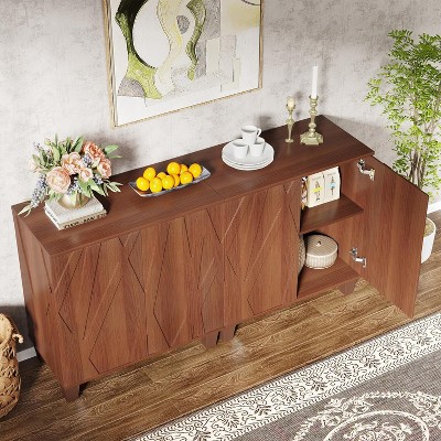 55" Brown Textured Sideboard Buffet with Solid Wood Legs