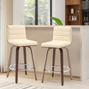 Bekrvio 26"/29" Swivel Bar Stools Set of 1/2/3/4, Faux Leather Upholstered Counter Chairs with Wood Legs, Mid-Century Seating for Kitchen Island - 1 of 4