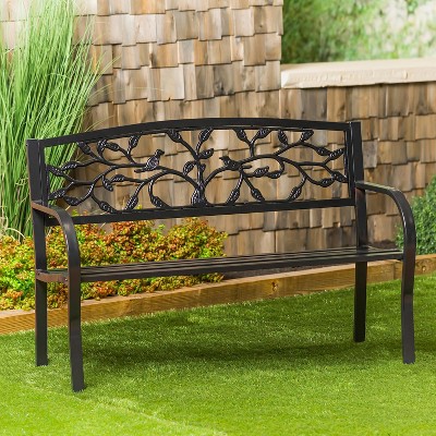 Evergreen Tree of Life Metal Garden Bench - Black