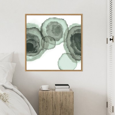 Ink Stains II Mint Abstract Canvas Art with Maple Frame