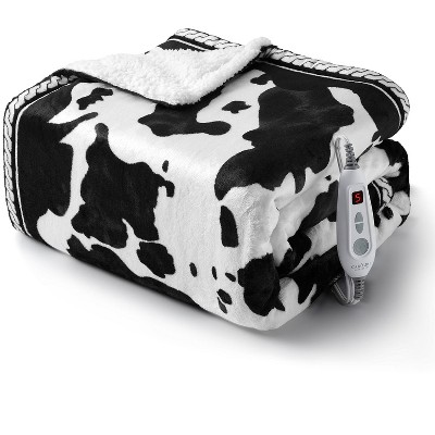 Heated Blanket, Cow Print Fast Heating Electric Blanket with LCD Controller, 6 Heat Levels, Machine Washable Warming Blanket  for Couch Office