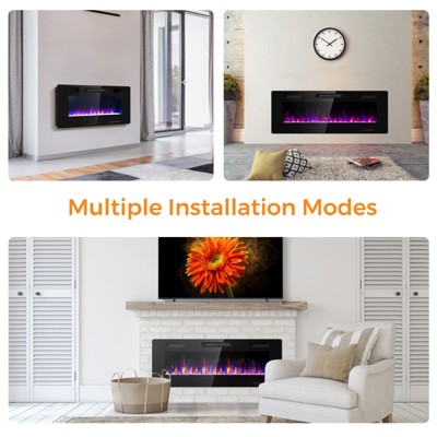 50" Black Wall Mounted Electric Fireplace with Remote Control