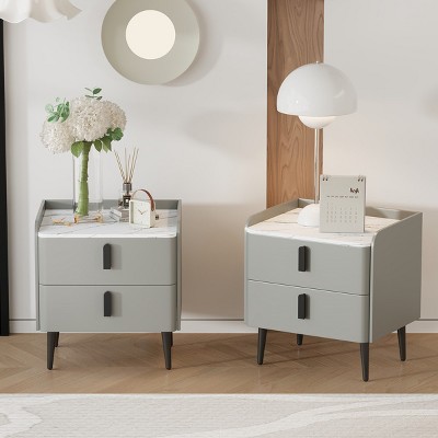 Modern Nightstand with Drawers, Bedside Table with PU Surface and Marble-Pattern Top for Bedroom, Living Room, or Apartment – The Pop Home