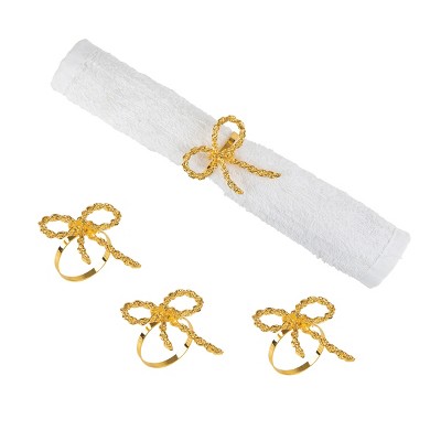 Light Gold Feathers & Ribbons Napkin Rings Set of 4 – Golden Hill