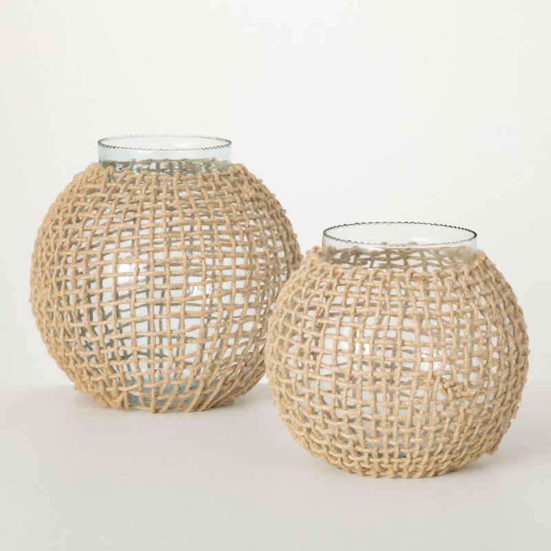 9.25"H Sullivans Woven Rattan And Glass Vases Set of 2, Natural, 1 of 5