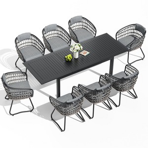 Crestlive Products 9pc Patio Expandable Dining Set Aluminum Outdoor Rectangular Table for 6 to 8 with chairs - 1 of 4