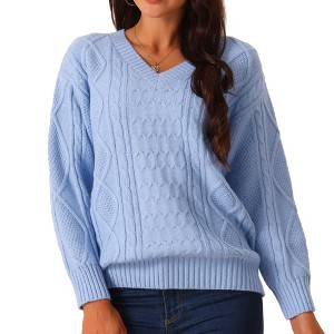 Seta T Women's V Neck Long Sleeve Casual Loose Chunky Warm Pullover Sweater Top - 1 of 4