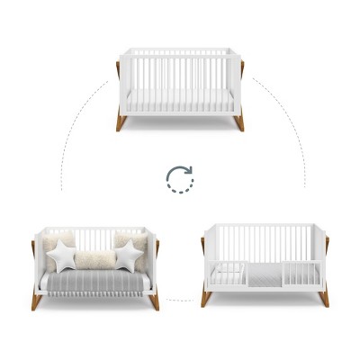 White and Driftwood 3-in-1 Convertible Baby Crib with Adjustable Mattress Support