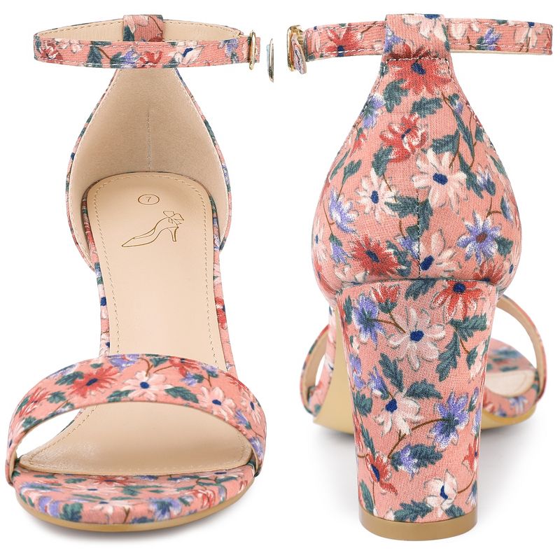 Perphy Women's Floral Printed Open Toe Ankle Strap Chunky Heels Sandals, 3 of 7