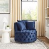 Velvet Upholstered Swivel Chair for Living Room, with Button Tufted Design and Movable Wheels, Including 3 Pillows, Black - 3 of 4