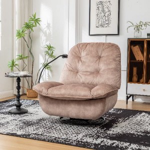 CAVINAS Upholstered Recliner Chair with Mobile Phone Holder, Oversized Swivel Gliding Rocking Chair, Gold-stamped Velvet Reading Chair, Swivel Chair - 1 of 4